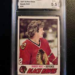 Randy Holt 1977 O-Pee Chee Hockey #34 BLACK HAWKS GRADED GMA 5.5!