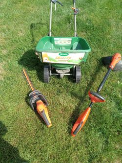 Weed Eater, Hedge Trimmer, Seed Spreader.
