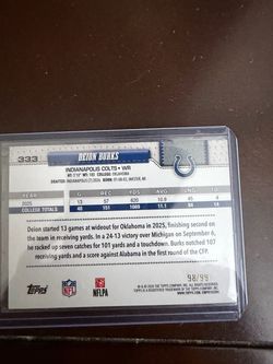 Deion Burks 2026 Topps RC #333 98/99 Colts