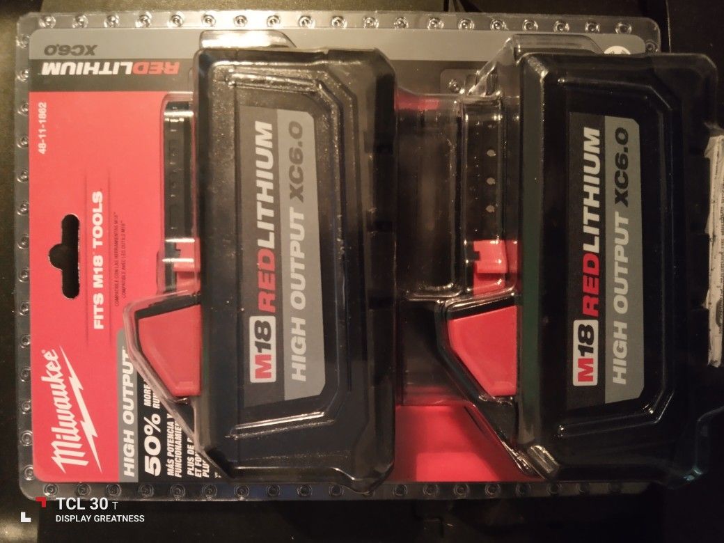 Milwaukee HIGH OUTPUT M18 RED LITHIUM XC6.0 2 BATTERIES- SELLING FOR $250 IN STORES...