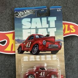 New! Red 1941 Willys Salt Flat Silver Series Hot Wheels 1:64 Diecast