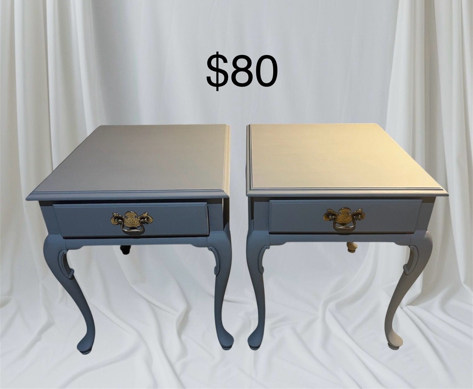 Refurbished Pair Of Vintage Solid Wood End Tables