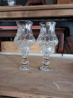 Crystal Hurricane  Candle Holder Pair 