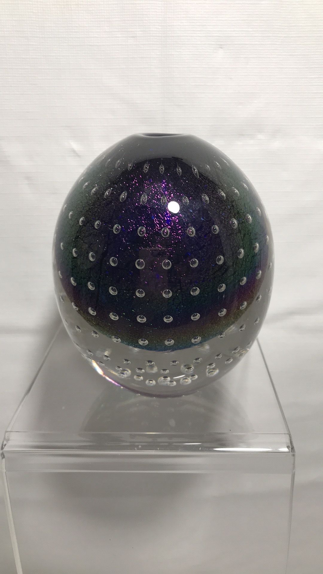 Robert Eickholt Signed Blown Glass Vase Paperweight Iridescent Gold DICHROIC Vintage 1986
