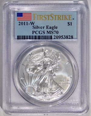 Photo 2011-W American Silver Eagle BURNISHED PCGS MS-70 First Strike