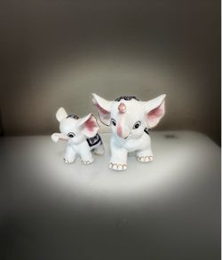 Porcelain Elephant Figurines Set of Two