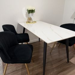 Marble Stone Dining Table (  3 Free Chairs )
