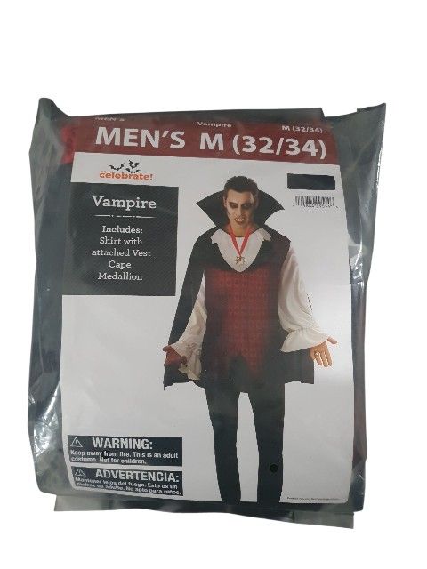 Vampire Adult Men's Halloween Costume.Size Medium. *Shirt With Attached Vest  *Cape *Medallion.