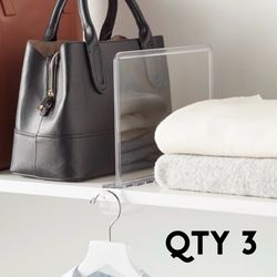 The Container Store Clear Shelf Dividers  QTY THREE 3 for Organize your sweaters, towels, handbags & more.