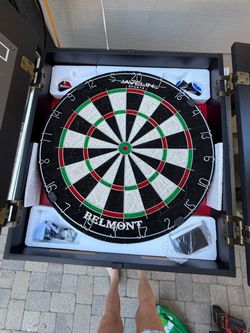 JavaLin Sports Belmont Dartboard and Wood Cabinet Set