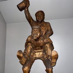 Hand-Carved Wooden Sculpture – Joyful Friends / Vintage Folk Art