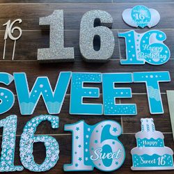 Sweet 16 Party Decorations  Silver Glitter/Silver Bling