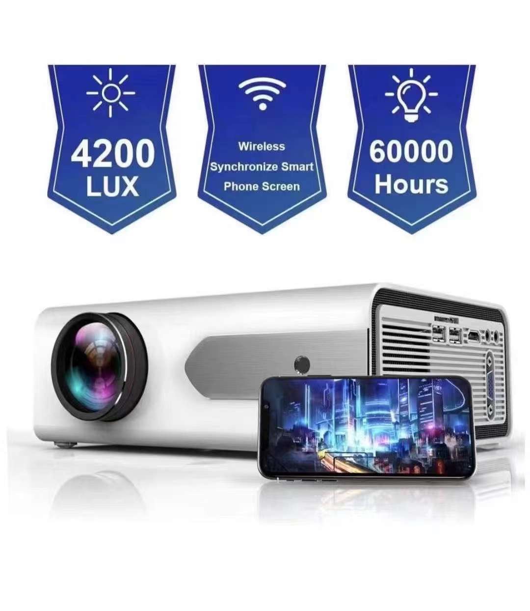 2024 WiFi Mini Projector 1080P Supported with 100” Projector Screen, 5500 Lux 210" Display Movie Projector, Compatible with Phone, Computer, Laptop, U