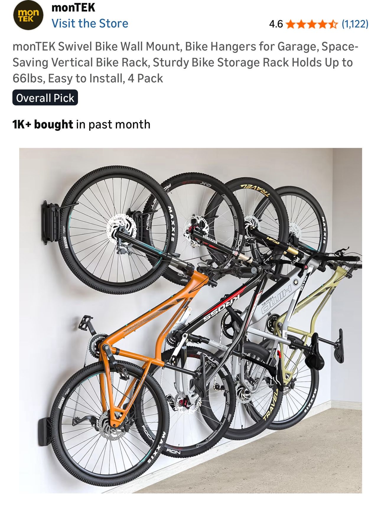 Montek Hanging Bike Rack (4 pack)