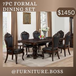 -Formal Dining Table - Dark Cherry Wood Elegant Double Pedestal Table - 