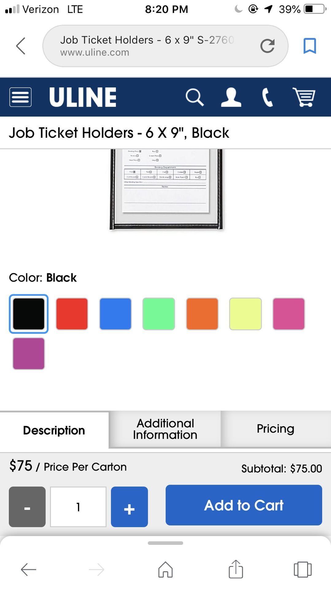 ULINE Job Ticket Holders 6 x 9” BLACK for Sale in Conroe, TX OfferUp