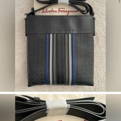 Salvatore Ferragamo Men’s Messenger Bag. Cross Body Bag. Genuine Leather. Black. Brand New. 
