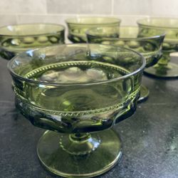 Vintage 6 Piece Set Of Crown Colony Avocado Green Sherbet Dishes