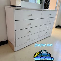 New Luxurious White 8 Drawer Dresser With Diamond Knobs Fully Assembled 
