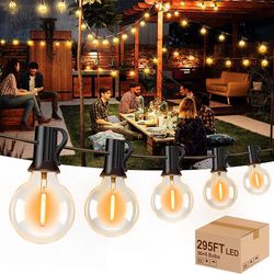 295FT Outdoor String Lights Outside Patio LED G40 Light with 90 Shatterproof Plastic Bulbs UL Listed Hanging Lighting for Backyard Balcony Bistro Deco