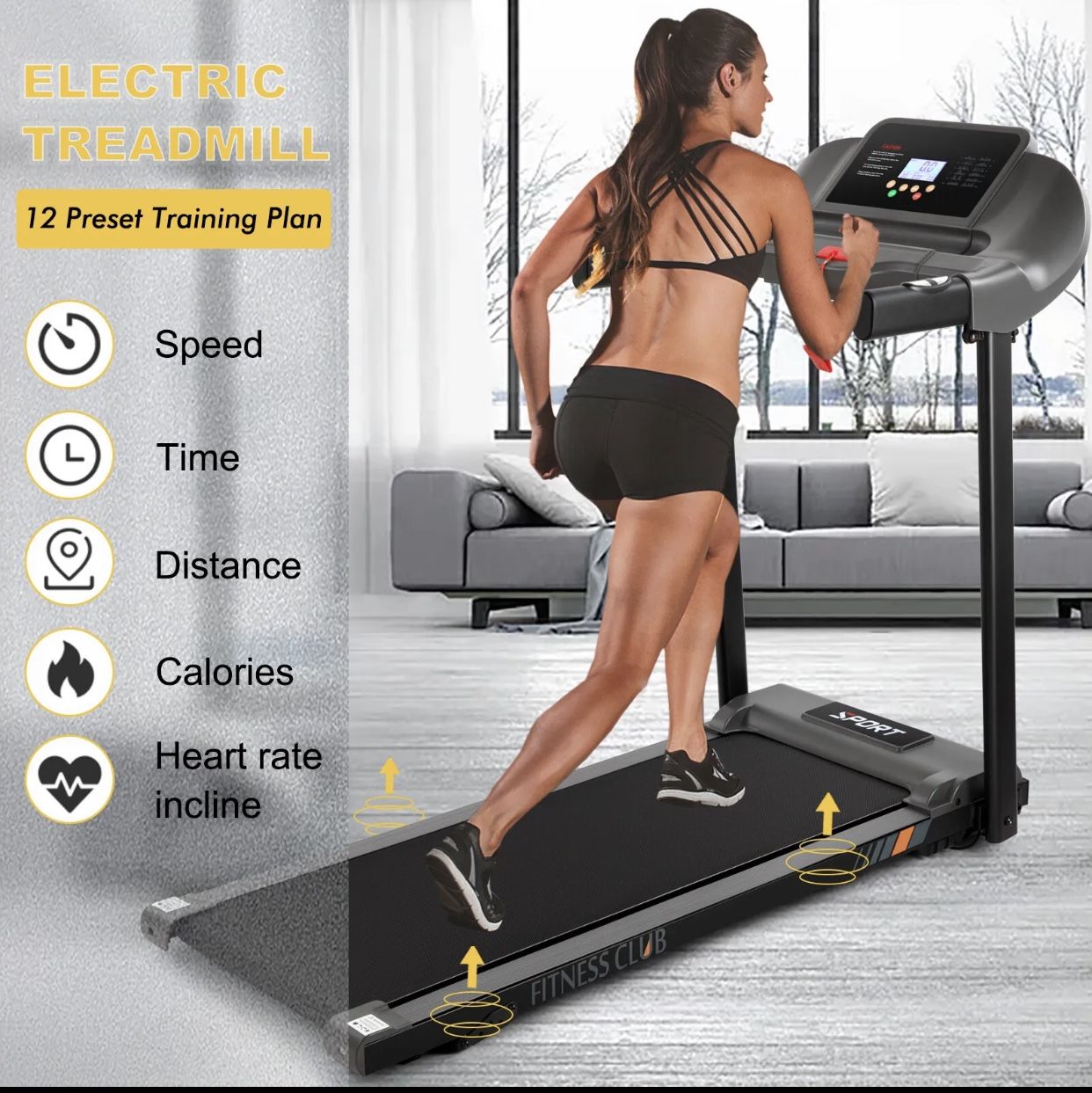 2.5 HP Larg Folding Electric Motorized Treadmill Auto Incline Running Machine