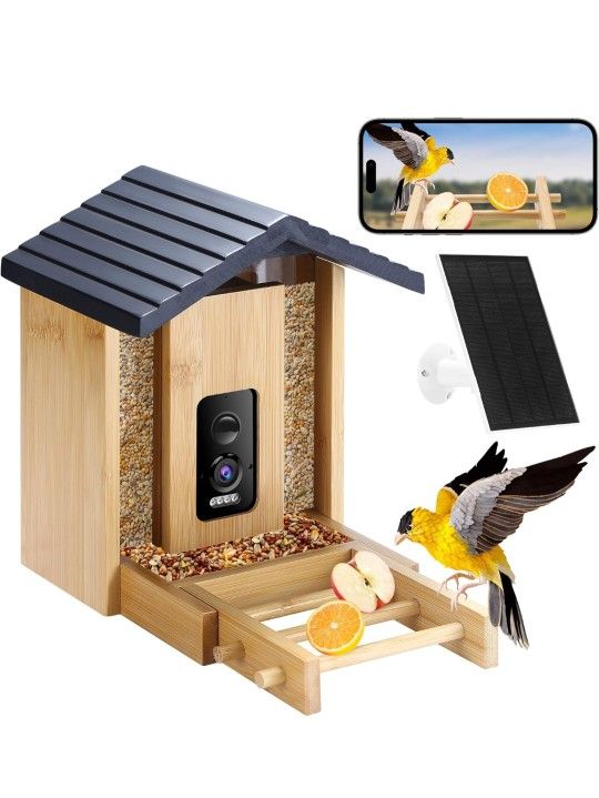 Bird Feeder, 5MP Solar-Powered Smart Bird Feeder with Camera, AI Identifies Birds 10000+, 2.4GHz, Color Night Vision, Instant Notification, Easy to Us