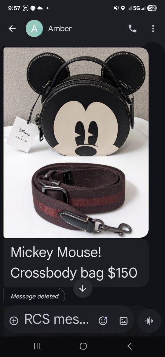 Brand New Authentic Coach Mickey Mouse Crossbody Bag