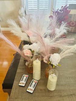 Pink & White Wedding Centerpiece Decor  Set + LED Candles – $120