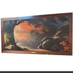 Vintage Large Furniture Wood Signed By Paul D E T L E F F E N Landscape Rocky Cliff Tree Sunlight 19 50 52 In Wide 29 In Long
