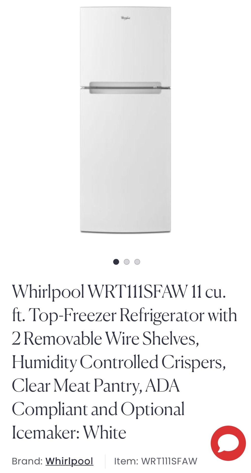Whirlpool Refrigerator “Brand New” 