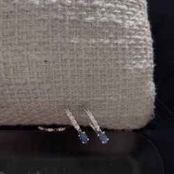 Sapphire And Diamond Silver Earrings Comes With Little Ring