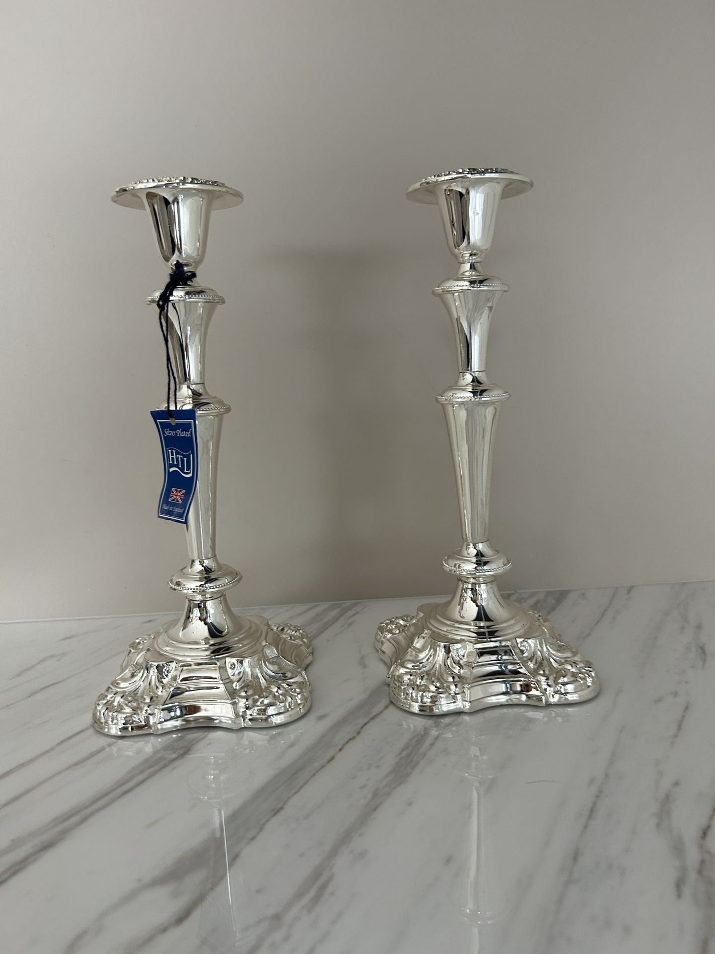 NEW Pair Of HYL Silver Plated Candlesticks Made In England 
