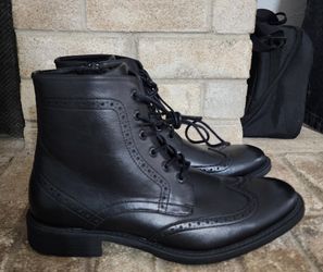 Kenneth Cole Black Wingtip Brogue Boots Size 10.5 Men's