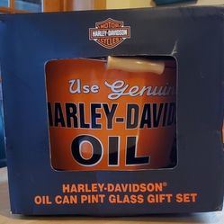 VINTAGE Harley-Davidson Oil Can Pint Glass Gift Set New In Box