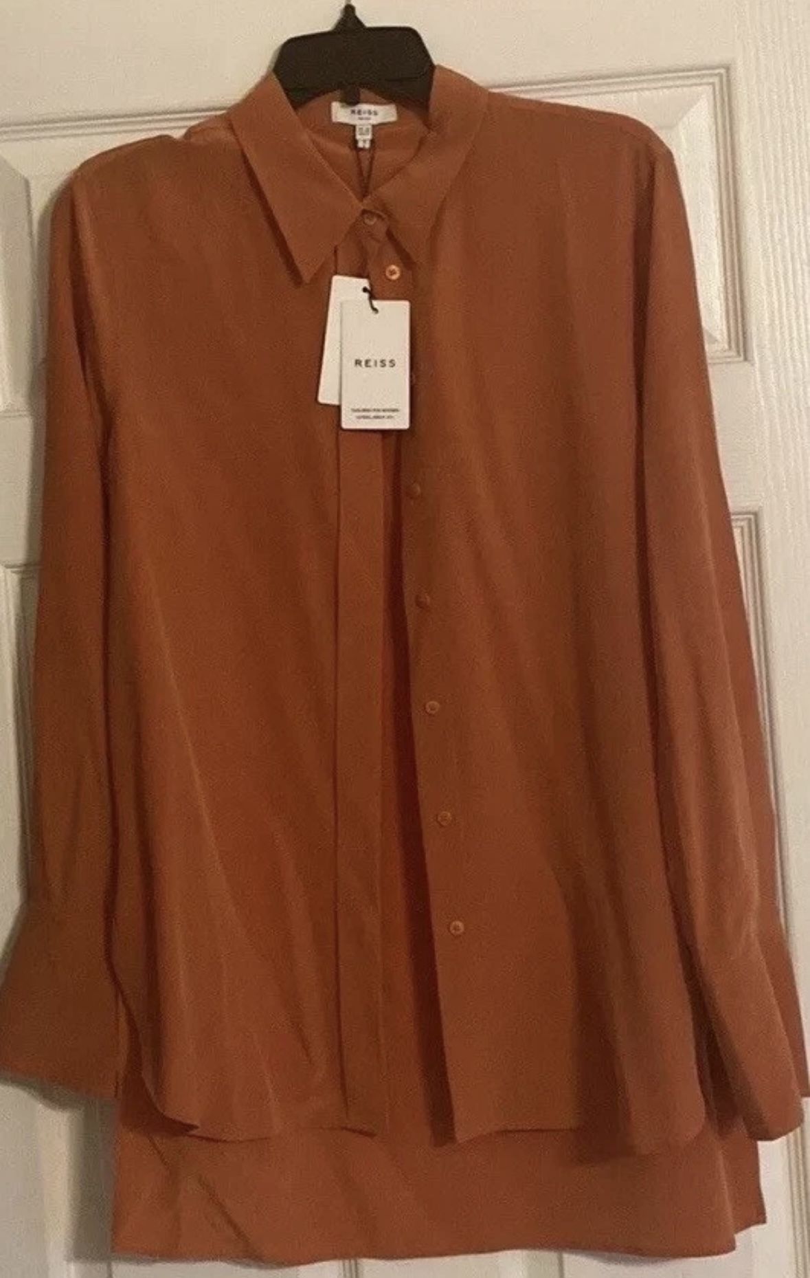 REISS EDEN-MATTE SILK BUTTON UP TUNIC ORANGE