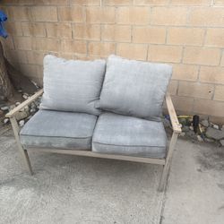 Metal Outdoor Loveseat with Grey Cushions