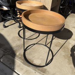 Modern Round Wood & Metal End Tables