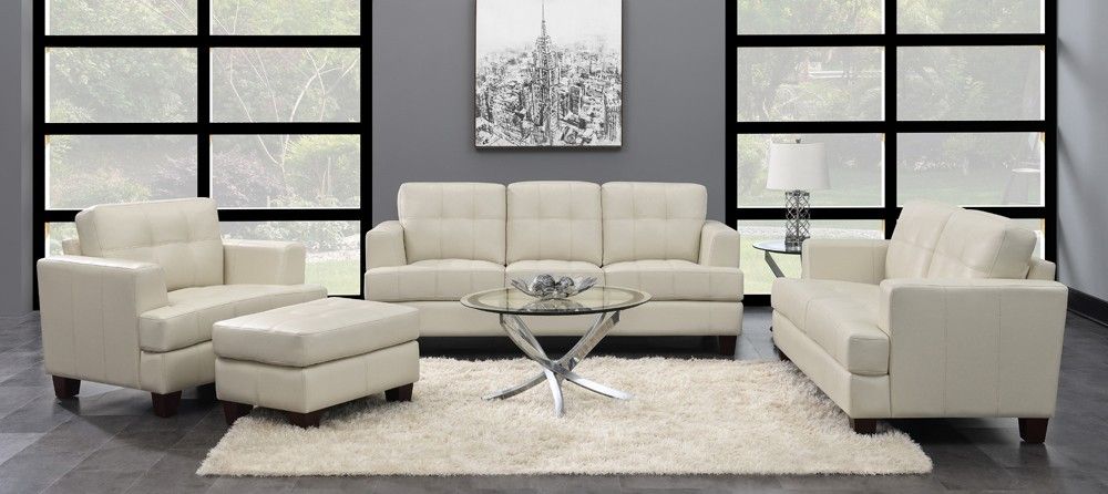 White Leather Sofa, Loveseat, Chair, & Ottoman