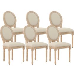 New in box French Country Dining Chairs Set of 6, Linen Back with Solid Wood Legs