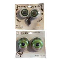 Set of 2 O Henry Frog Eyes & Owl Eye Beak Ceramic Painted Beads Green Macrame