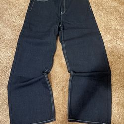 Baggy navy raw denim jeans