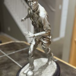 Large Soccer Player Statue On Wooden Base 