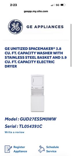 GE UNITIZED SPACEMAKER® 3.8 CU. FT. CAPACITY WASHER WITH STAINLESS STEEL BASKET AND 5.9 CU. FT. CAPACITY ELECTRIC DRYER • 00