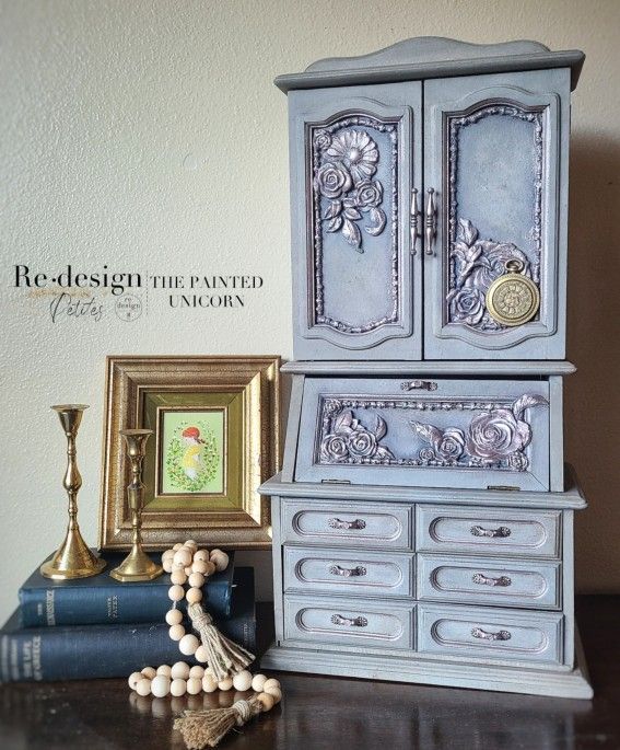 Two Foot Tall Refinished Secretary Desk Jewelry Box Armoire