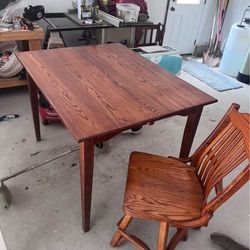Counter Height Table And 6 Swivel Chairs In Solid Wood 
