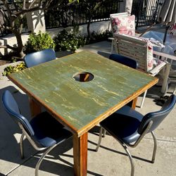 Table And Set Of 4 EAGLE CHAIR “Route 66” Retro Metal Chairs straight from closed down JOE’s CRAB SHACK!  High Quality, Heavy,  Sturdy, Made In USA!