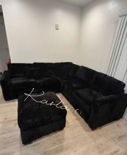 Stylish 4-Pc Fur-Like Jumbo Corduroy Sectional Sofa With Ottoman