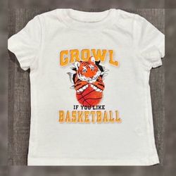 New Baby & Toddler Boys 6 Months White Growl If You Like Basketball Tiger Tee