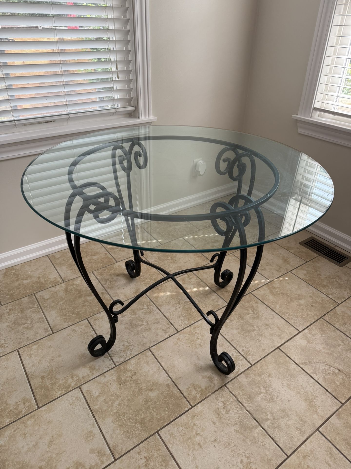 Glass Wrought Iron Dining, Coffee And Side Table.