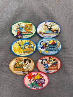 Tokyo DisneySea 7 Pin Button Set Lands Mermaid Lagoon Arabian Coast Mickey Ariel